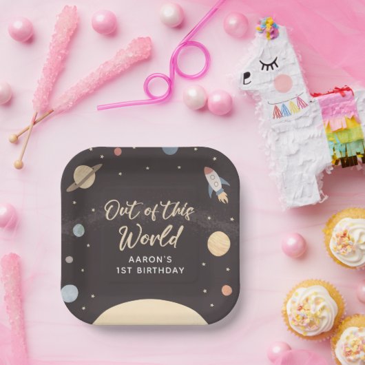 Assiettes En Carton Partie d'anniversaire de l'espace extra-atmosphéri (Fête)