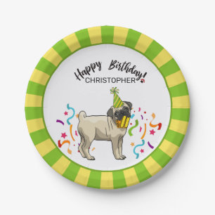 Assiettes En Carton Partie de chien de carlin de joyeux anniversaire
