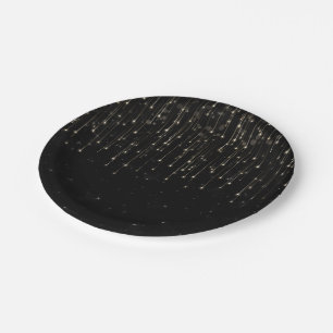 Assiettes En Carton Partie de fiançailles chic de noir scintillant de