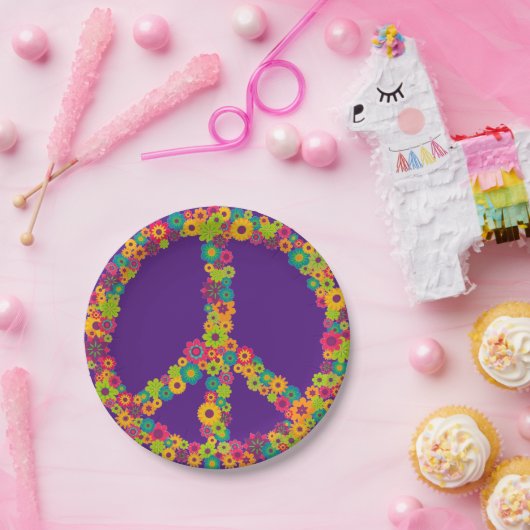 Assiettes En Carton Partie de flower power de paix de hippie des (Fête)