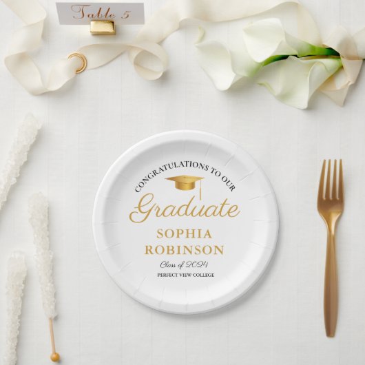 Assiettes En Carton Partie de graduation de script or moderne (Mariage)