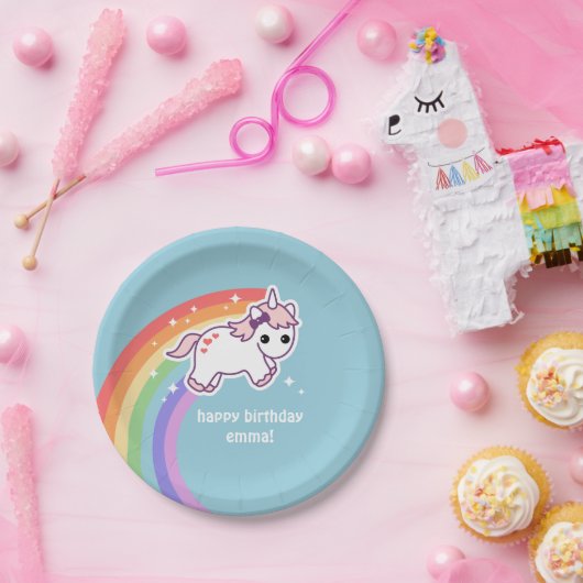 Assiettes En Carton Partie de licorne d'arc-en-ciel (Fête)