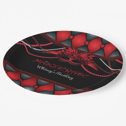 Assiettes En Carton Partie de mascarade, rouge et noire plaque à (Angle)