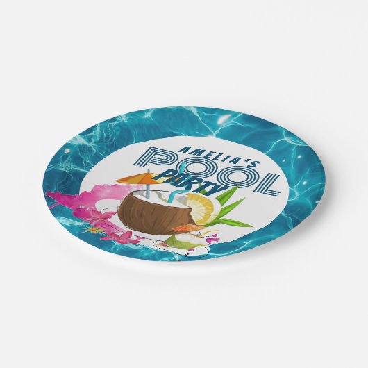 Assiettes En Carton Partie du pool | Tropical Birthday Party Beach Par (Angle)