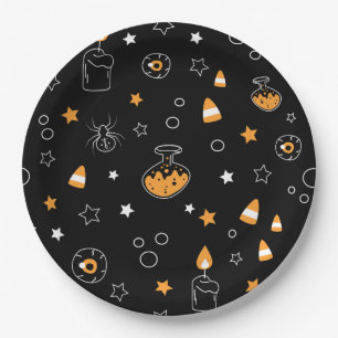 Assiettes En Carton partie halloween orange noir