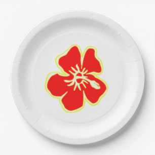 Assiettes En Carton Partie hawaïenne tropicale de Luau de fleur rouge