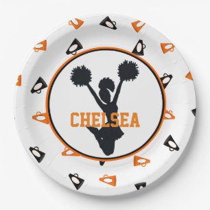 Assiettes En Carton Partie orange et noire de pom-pom girl de