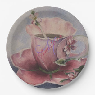 ASSIETTES EN CARTON PARTIE ROSE DE MONOGRAMME DE TASSE DE THÉ DE FLEU