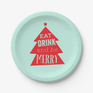 Assiettes En Carton Partie rouge de fête d'arbre de Noël
