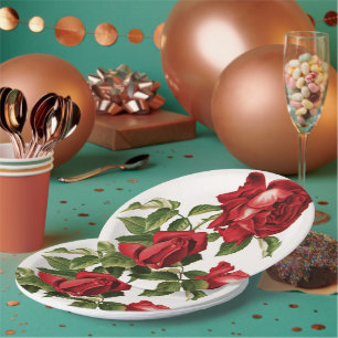 Assiettes En Carton Partie vintage de rose rouge