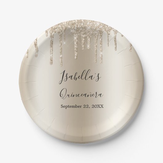 Assiettes En Carton Parties scintillant à goutte de champagne Elégante (Devant)