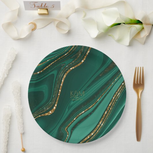 Assiettes En Carton Parties scintillant Abstraite Strata Mariage Green (Mariage)