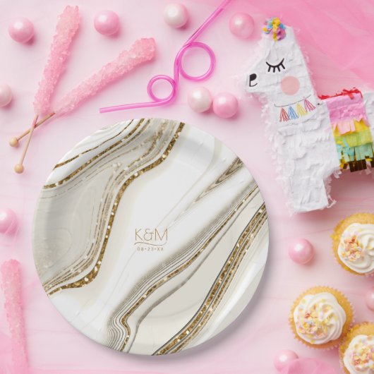 Assiettes En Carton Parties scintillant Abstraite Strata Mariage Ivory (Fête)