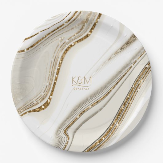 Assiettes En Carton Parties scintillant Abstraite Strata Mariage Ivory (Devant)