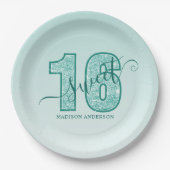 Assiettes En Carton Parties scintillant Aqua turquoise Script Sweet 16 (Devant)