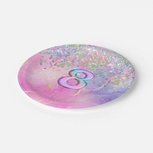 Assiettes En Carton Parties scintillant arc-en-ciel 8e fête d'annivers (Angle)