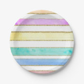 Assiettes En Carton Parties scintillant arc-en-ciel aquarelle rayures (Devant)