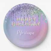 Assiettes En Carton Parties scintillant arc-en-ciel gouttes Fille fête (Devant)