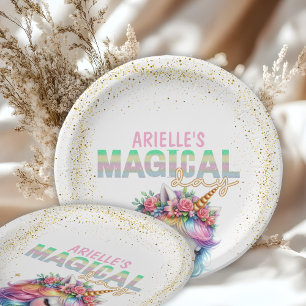 Assiettes En Carton Parties scintillant arc-en-ciel licorne magique Pl