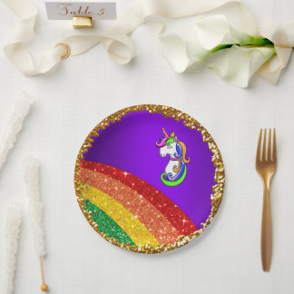 Assiettes En Carton Parties scintillant arc-en-ciel Plaques papier uni