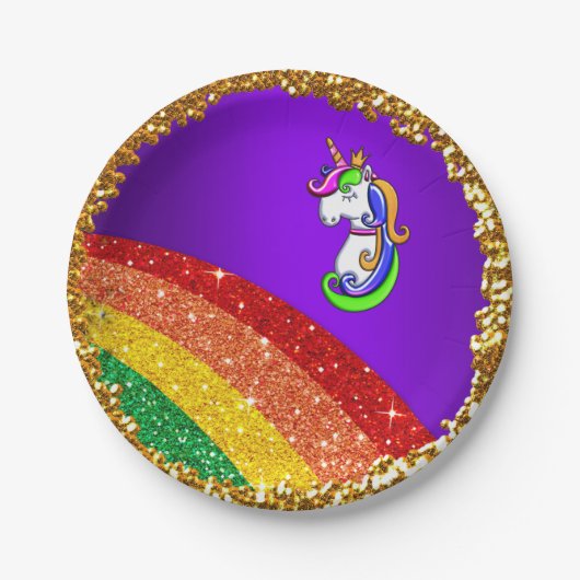 Assiettes En Carton Parties scintillant arc-en-ciel Plaques papier uni (Devant)