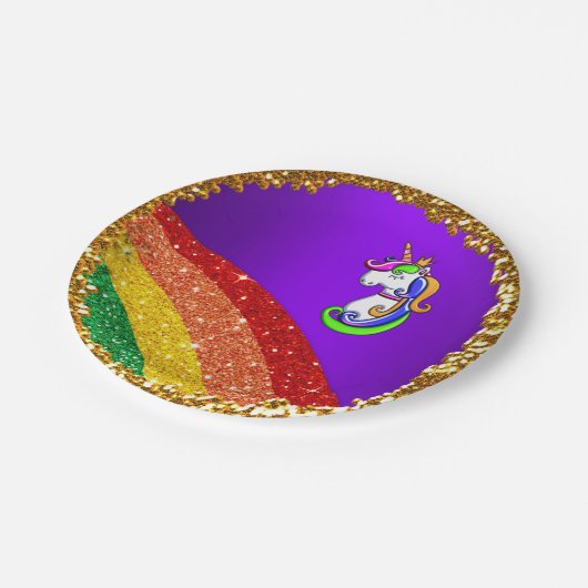 Assiettes En Carton Parties scintillant arc-en-ciel Plaques papier uni (Angle)