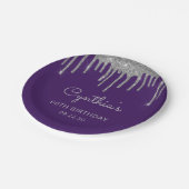 Assiettes En Carton Parties scintillant argent goutte pourpre 60e fête (Angle)