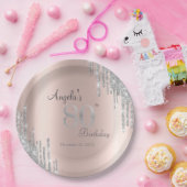 Assiettes En Carton Parties scintillant argent gouttes Rose or 80e ann (Fête)