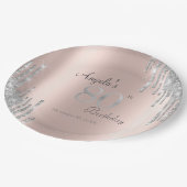 Assiettes En Carton Parties scintillant argent gouttes Rose or 80e ann (Angle)