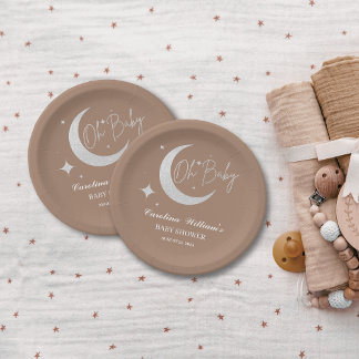 Assiettes En Carton Parties scintillant argent lune et étoiles oh baby
