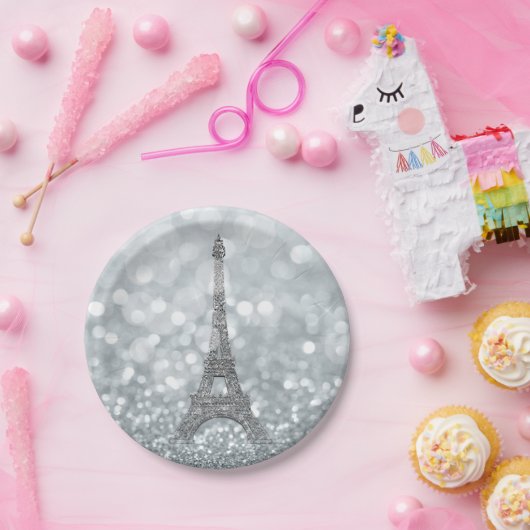 Assiettes En Carton Parties scintillant Argent Sparkle Bling Tour Eiff (Fête)