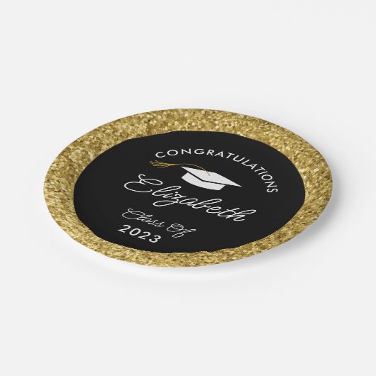 Assiettes En Carton Parties scintillant Black et Gold Custom Graduatio (Angle)
