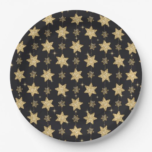 Assiettes En Carton Parties scintillant Black Glam Stars (Devant)