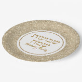 Assiettes En Carton Parties scintillant blanche et or Hébreu Shavuot (Angle)