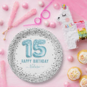 Assiettes En Carton Parties scintillant Bleu clair Joyeux 15e annivers (Fête)