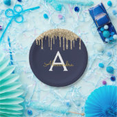 Assiettes En Carton Parties scintillant bleu marine et or Monogramme A (Fête)