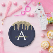 Assiettes En Carton Parties scintillant bleu marine et or Monogramme A (Fête)