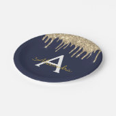 Assiettes En Carton Parties scintillant bleu marine et or Monogramme A (Angle)