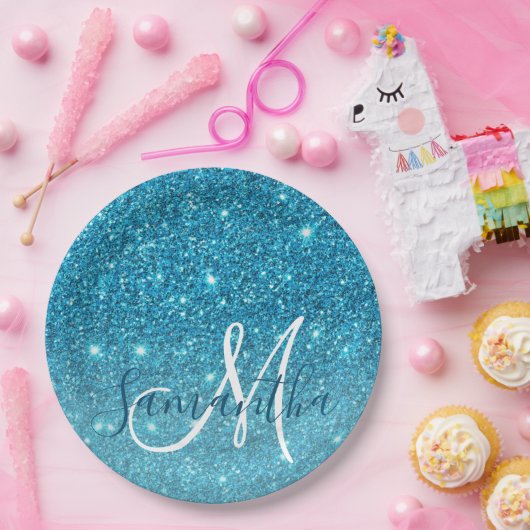 Assiettes En Carton Parties scintillant bleu moderne éclaboussures Nom (Fête)