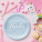 Assiettes En Carton Parties scintillant bleu moderne marbre Nom person (Fête)