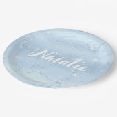 Assiettes En Carton Parties scintillant bleu moderne marbre Nom person (Angle)