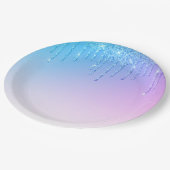 Assiettes En Carton Parties scintillant bleu violet Ombré glam étincel (Angle)
