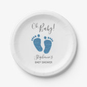 Assiettes En Carton Parties scintillant bleue Baby shower pieds bébé (Devant)