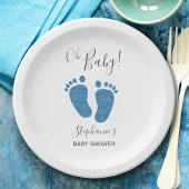 Assiettes En Carton Parties scintillant bleue Baby shower pieds bébé