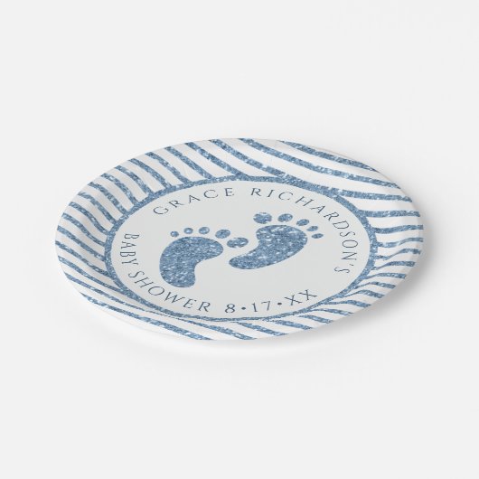 Assiettes En Carton Parties scintillant bleue Baby shower pieds bébé P (Angle)