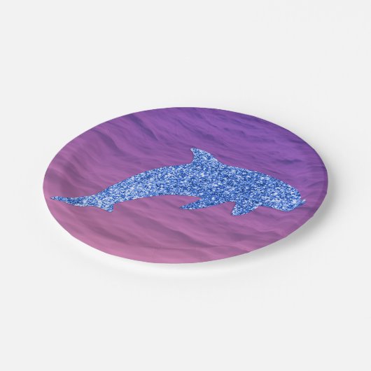 Assiettes En Carton Parties scintillant Bleue Dauphin En Mer Rose Et V (Angle)