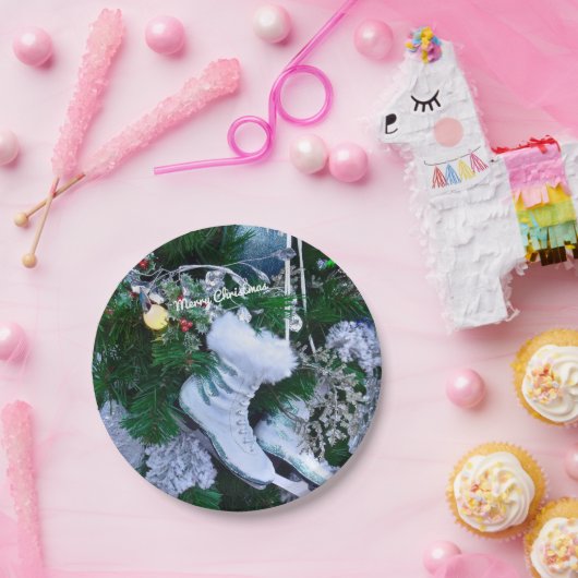 Assiettes En Carton Parties scintillant bleue et patins à glace sur sa (Fête)