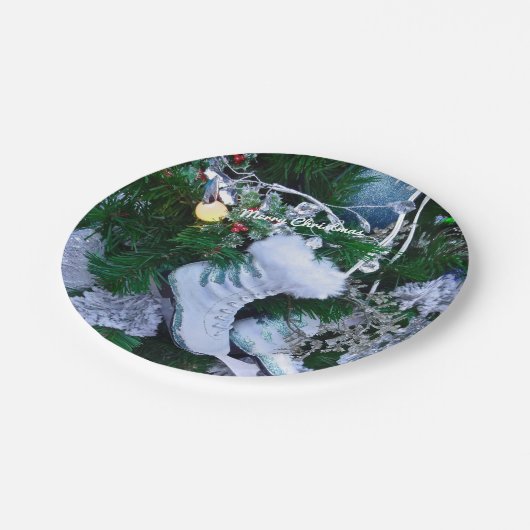 Assiettes En Carton Parties scintillant bleue et patins à glace sur sa (Angle)