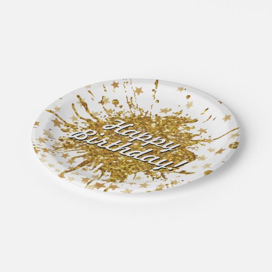 Assiettes En Carton Parties scintillant brillant or amusant graffiti p (Angle)
