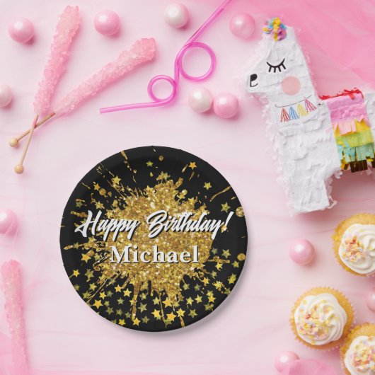 Assiettes En Carton Parties scintillant brillant or amusant graffiti p (Fête)